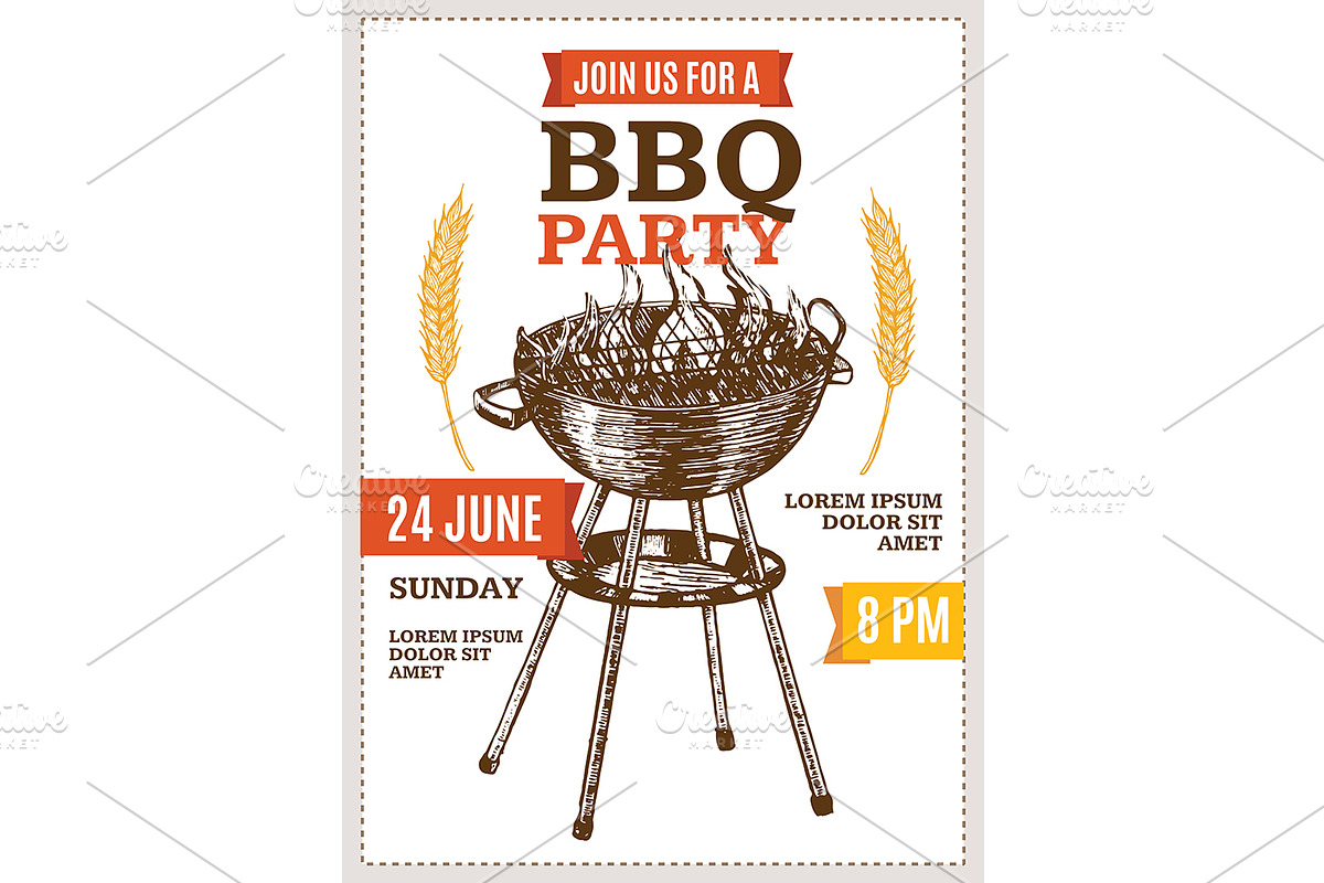Barbecue Party Poster Hand Draw  in Illustrations - product preview 8