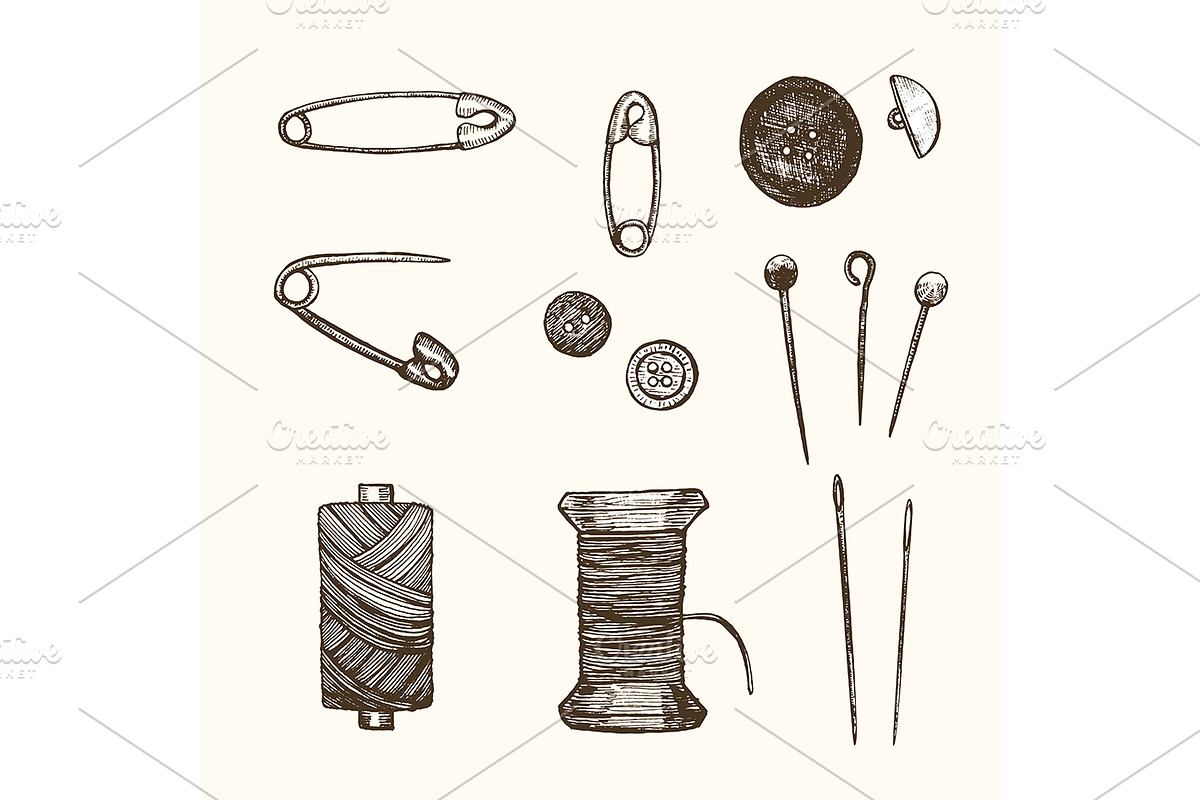 Sewing Set Hand Draw Sketch. Vector in Illustrations - product preview 8