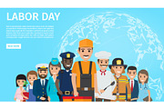 Labor Day Flat Vector Web Banner with Professions