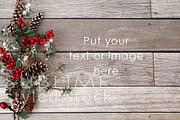Christmas pine cones wood background