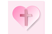 True cross in pink heart on pink bac