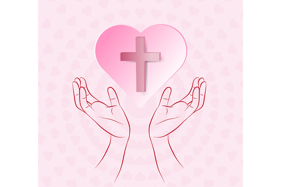 True cross in pink heart in Illustrations - product preview 8