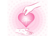 Hand holding pink heart with hope