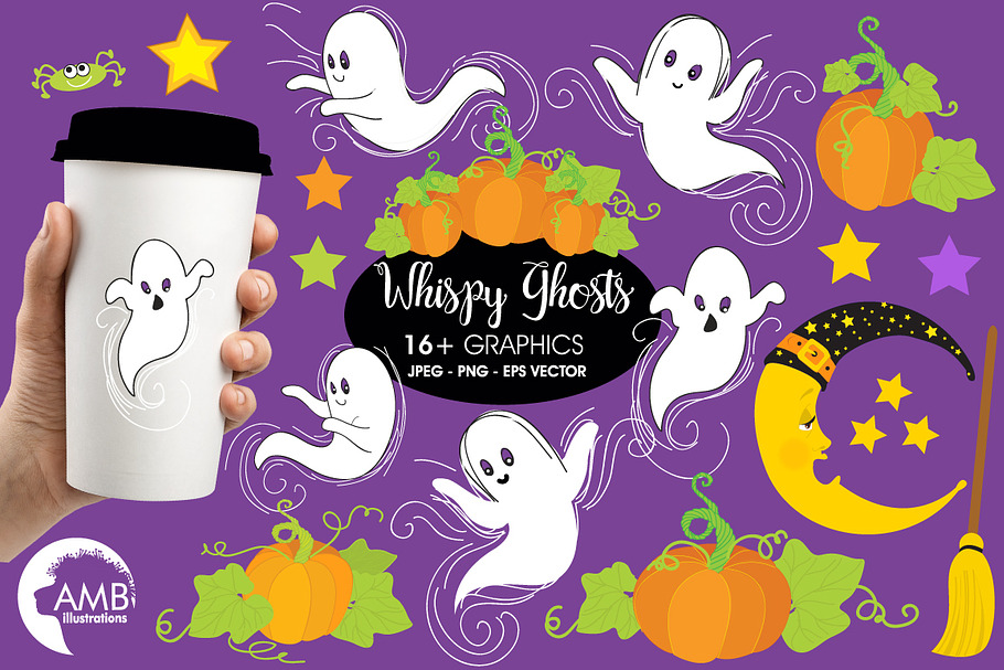Whispy Halloween Ghosts  AMB-142 in Illustrations - product preview 8