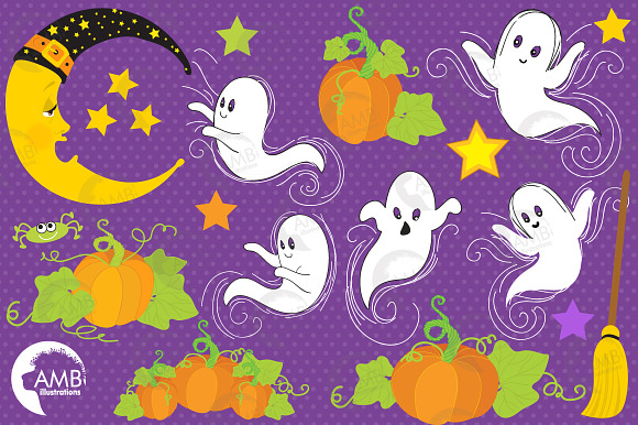 Whispy Halloween Ghosts  AMB-142 in Illustrations - product preview 3