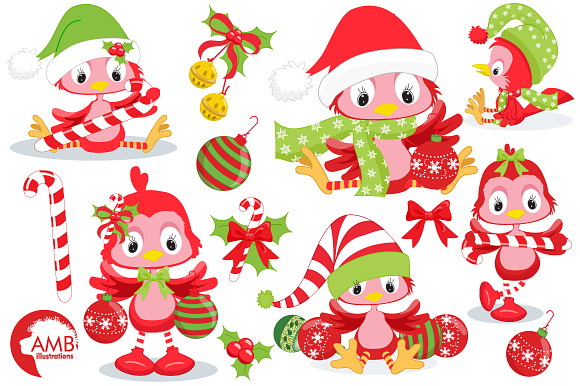 Christmas Redbirds Clipart AMB-193 in Illustrations - product preview 3