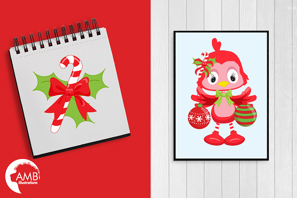 Christmas Redbirds Clipart AMB-193 in Illustrations - product preview 4