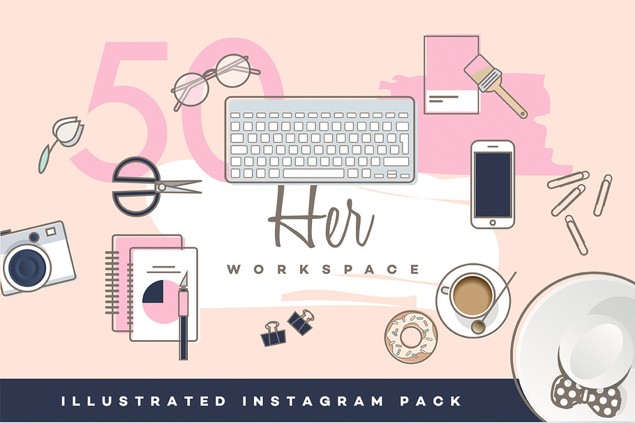 Her Workspace illustrated Insta pack in Instagram Templates - product preview 8