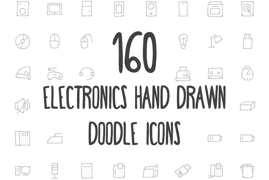 160 Electronics Hand Drawn Icons in Graphics - product preview 8