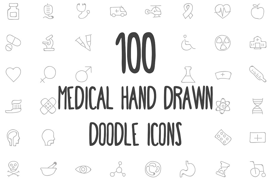 100 Medical Hand Drawn Doodle Icons