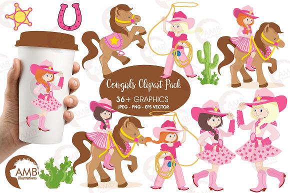 Cowgirls Clipart AMB-159 in Illustrations - product preview 1