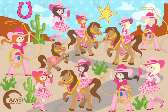 Cowgirls Clipart AMB-159 in Illustrations - product preview 4
