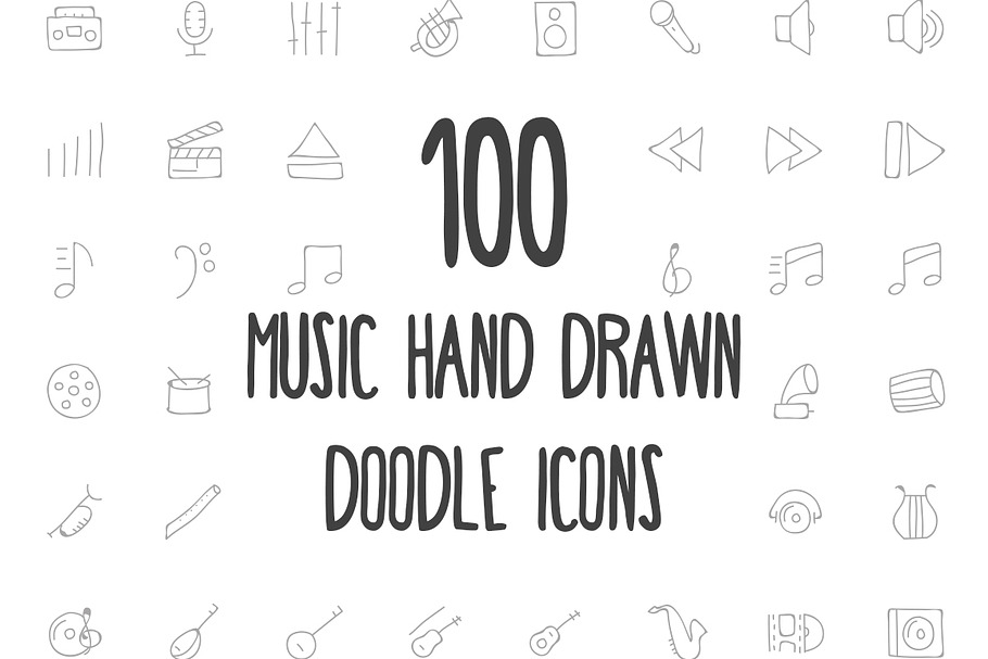 100 Music Hand Drawn Doodle Icons