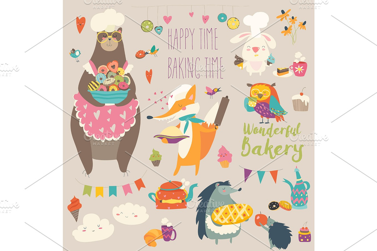 Animals baking the sweets in Illustrations - product preview 8