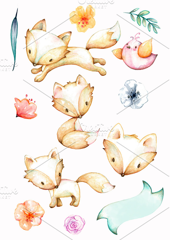 Fox Clipart Watercolor in Illustrations - product preview 1