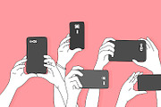 Hands taking photo with phone vector