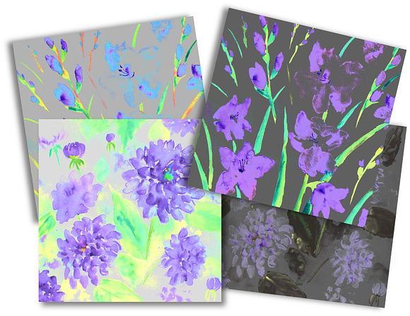 Watercolor Floral Pattern Purple in Patterns - product preview 1