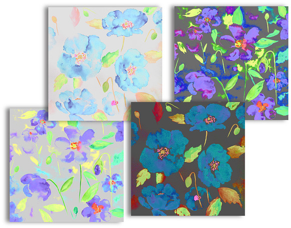 Watercolor Floral Pattern Purple in Patterns - product preview 3