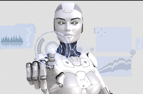 Robot and futuristic touchscreen in Illustrations - product preview 1