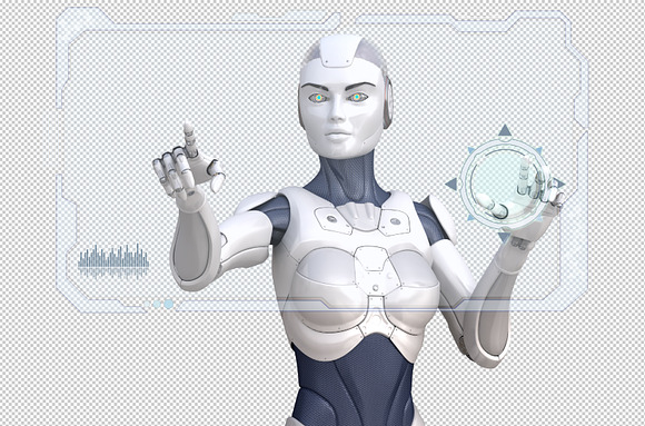 Robot working with Sci-Fi interface in Illustrations - product preview 1