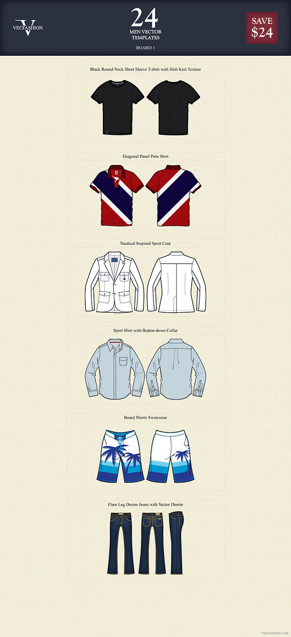 24 Men Vector Apparel Templates in Illustrations - product preview 1