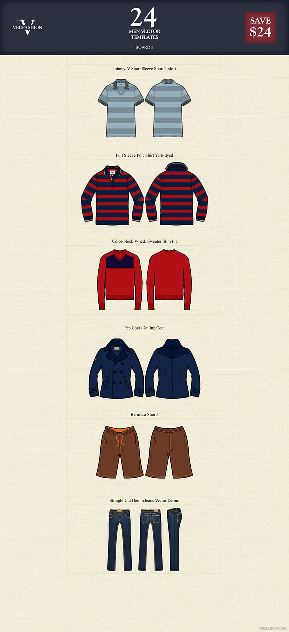 24 Men Vector Apparel Templates in Illustrations - product preview 3