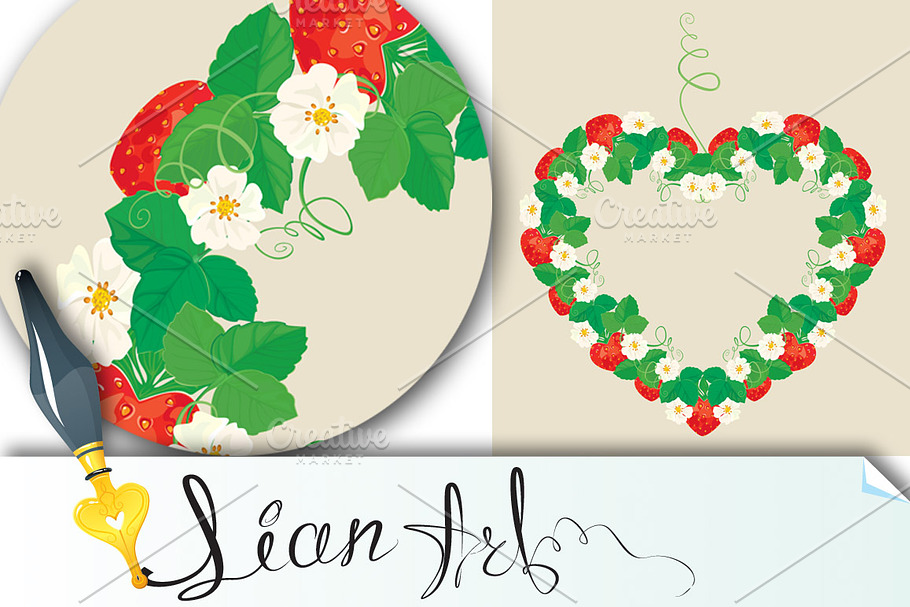 Frame made of heart shap, Strawberry in Illustrations - product preview 8