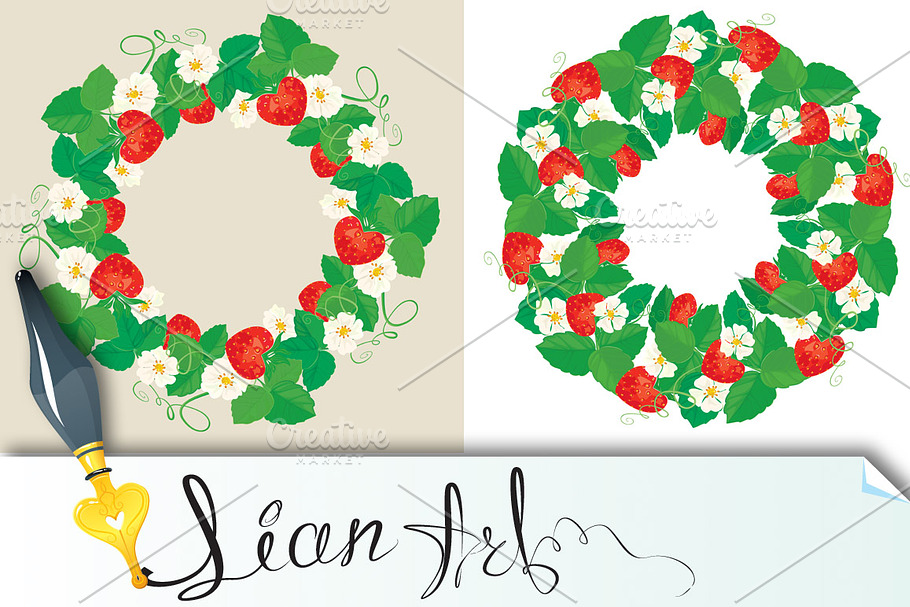 2 Circle ornament with Strawberries in Illustrations - product preview 8
