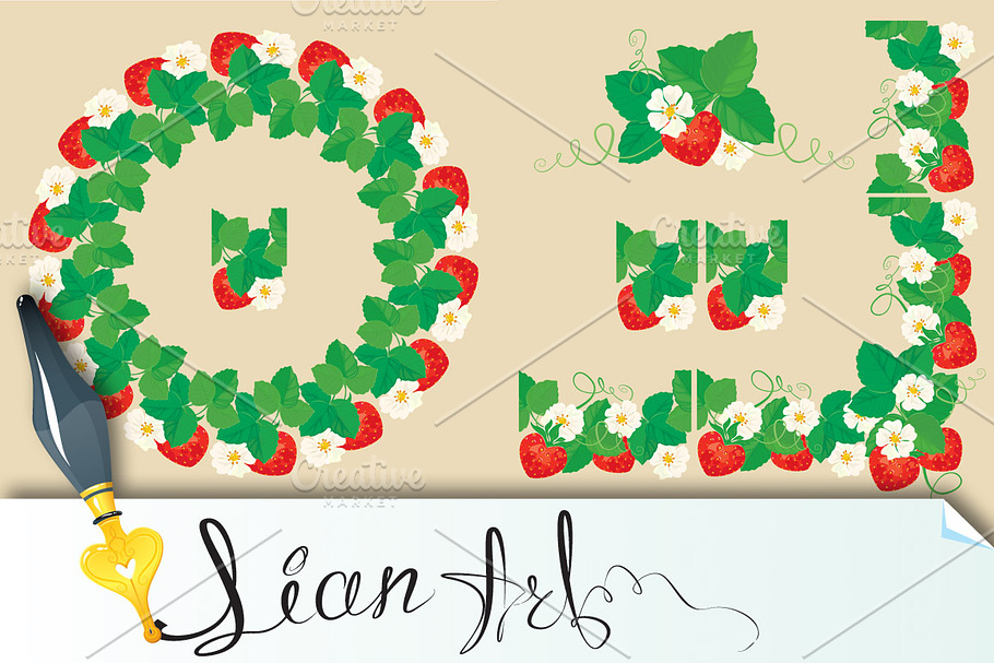 Set of ornaments with Strawberries in Illustrations - product preview 8