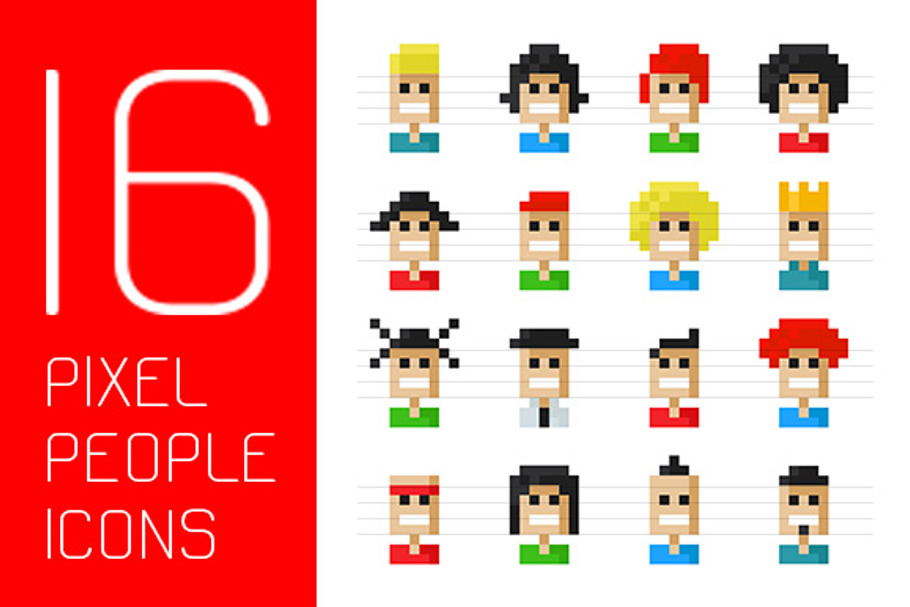 16 Pixel people icons