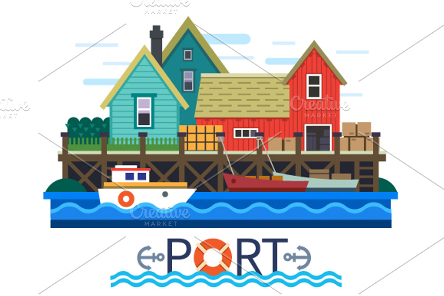 Sea Port. Boats with a cargo in Illustrations - product preview 8