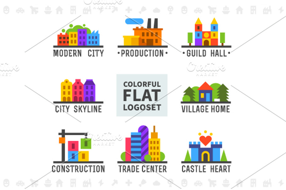 Colorful flat logo set. Cityscape in Illustrations - product preview 8