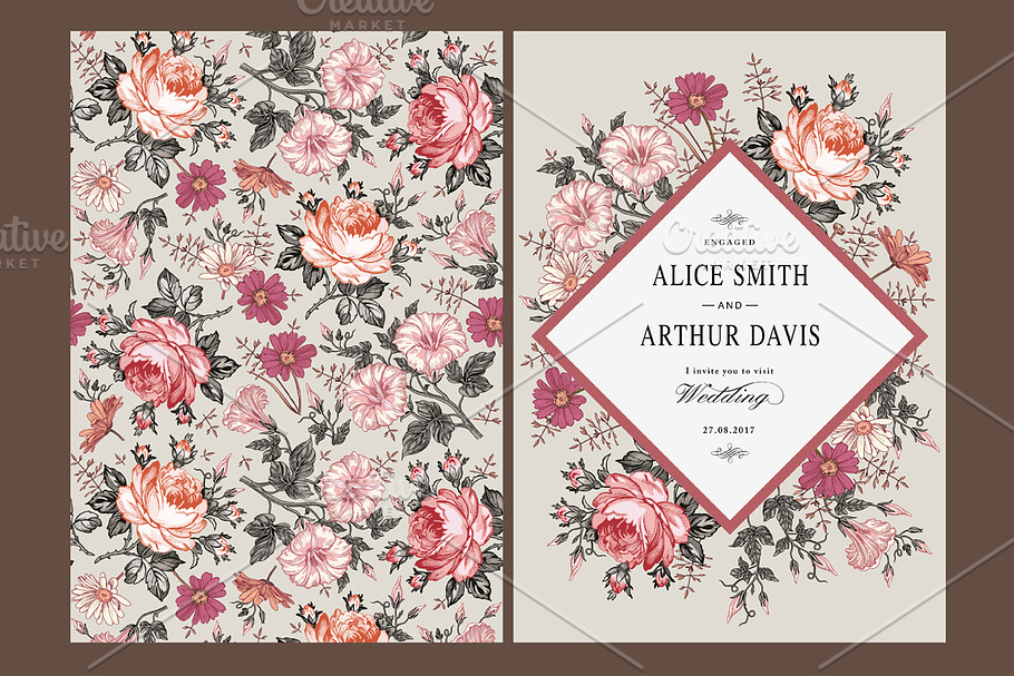 Wedding Flowers Rose Card Frame in Illustrations - product preview 8