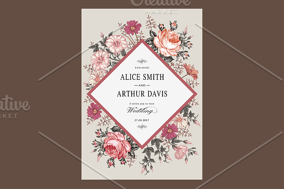 Wedding Flowers Rose Card Frame in Illustrations - product preview 1