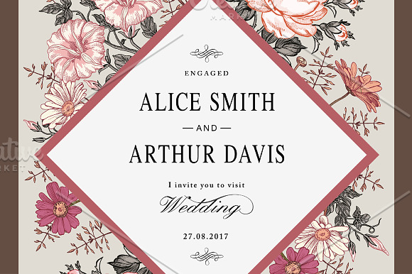 Wedding Flowers Rose Card Frame in Illustrations - product preview 3