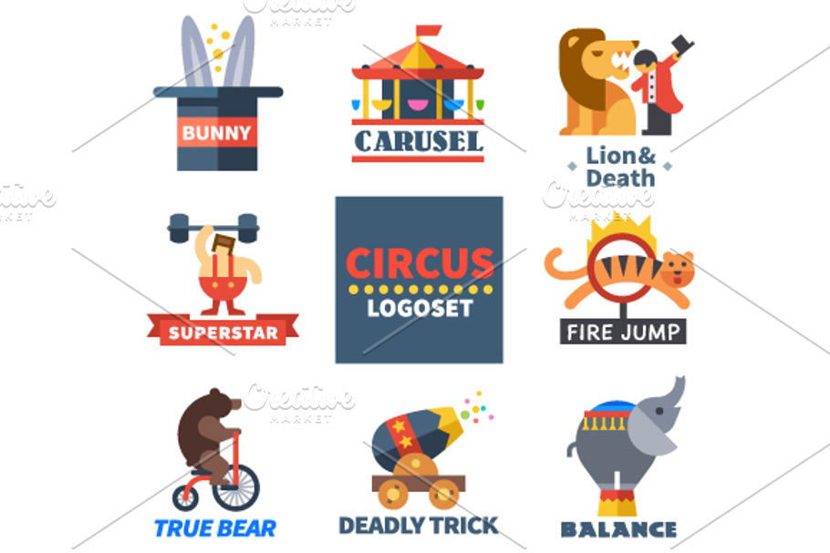 Flat circus emblems in Illustrations - product preview 8