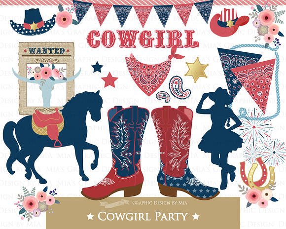 Cowgirl Red, White, Blue in Illustrations - product preview 1
