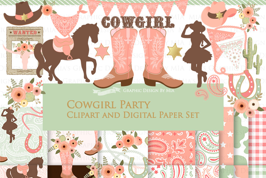 Cowgirl Peach Clipart+Pattern