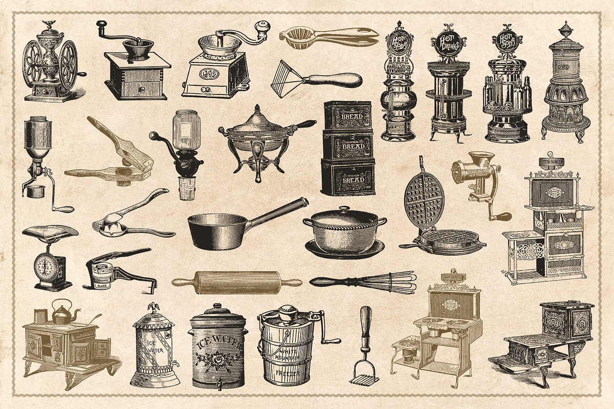 152 Vintage Kitchenware & Food in Illustrations - product preview 8