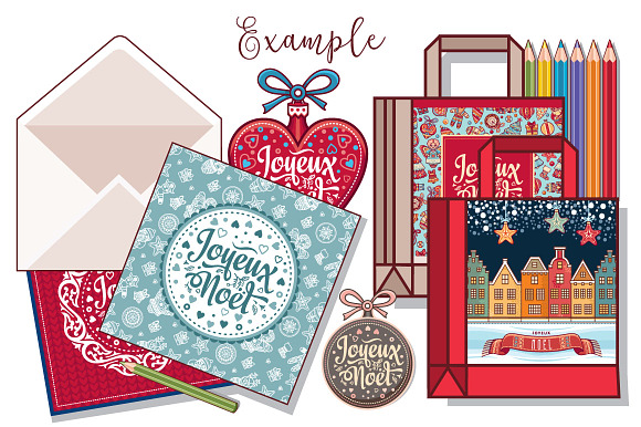 Joyeux Noel. Christmas card. Bundle in Card Templates - product preview 1