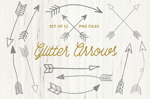 Hand Drawn Silver Glitter Arrows in Illustrations - product preview 1