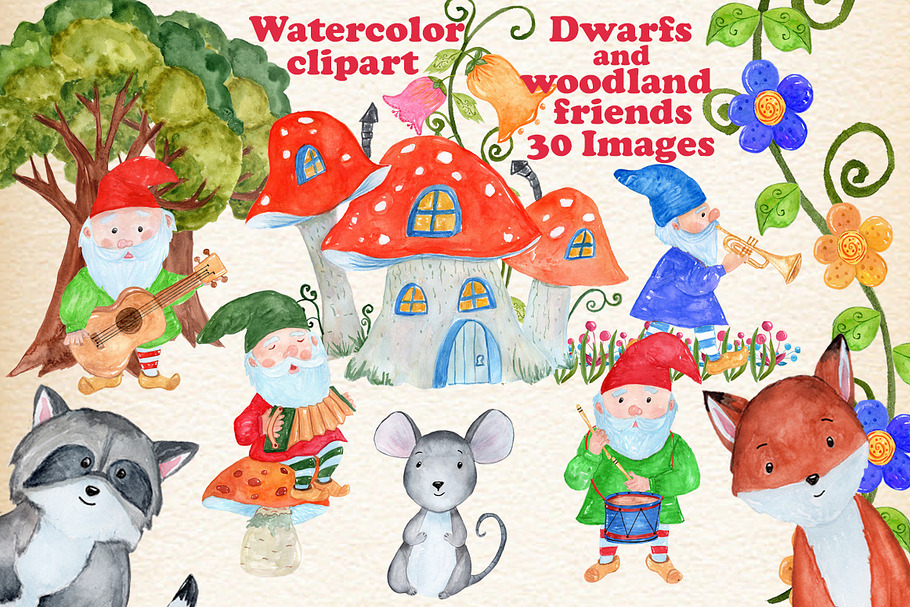 Forest Gnomes and animals clipart in Illustrations - product preview 8