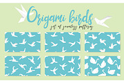 Set of origami bird seamless pattern. Collection of japanese vector ornament.