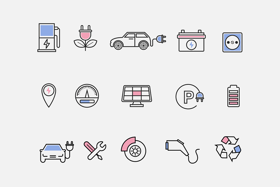 15 Electric Car Icons in Graphics - product preview 8