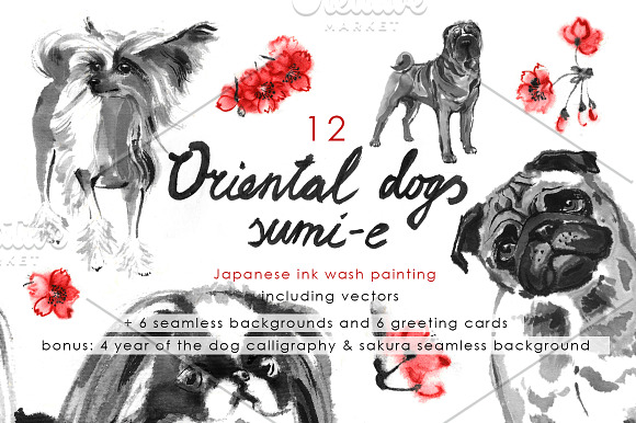 Oriental Dogs Sumi-e in Illustrations - product preview 8