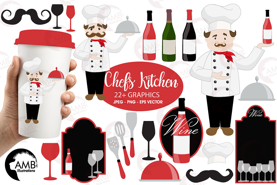 Chef and Kitchen Clipart AMB-914 in Illustrations - product preview 8