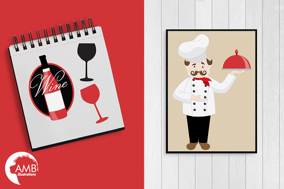 Chef and Kitchen Clipart AMB-914 in Illustrations - product preview 4