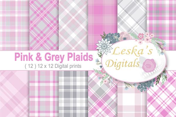 Plaid Backgrounds - Pink & Gray