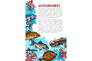 Vector poster of fish catch for sea food maket