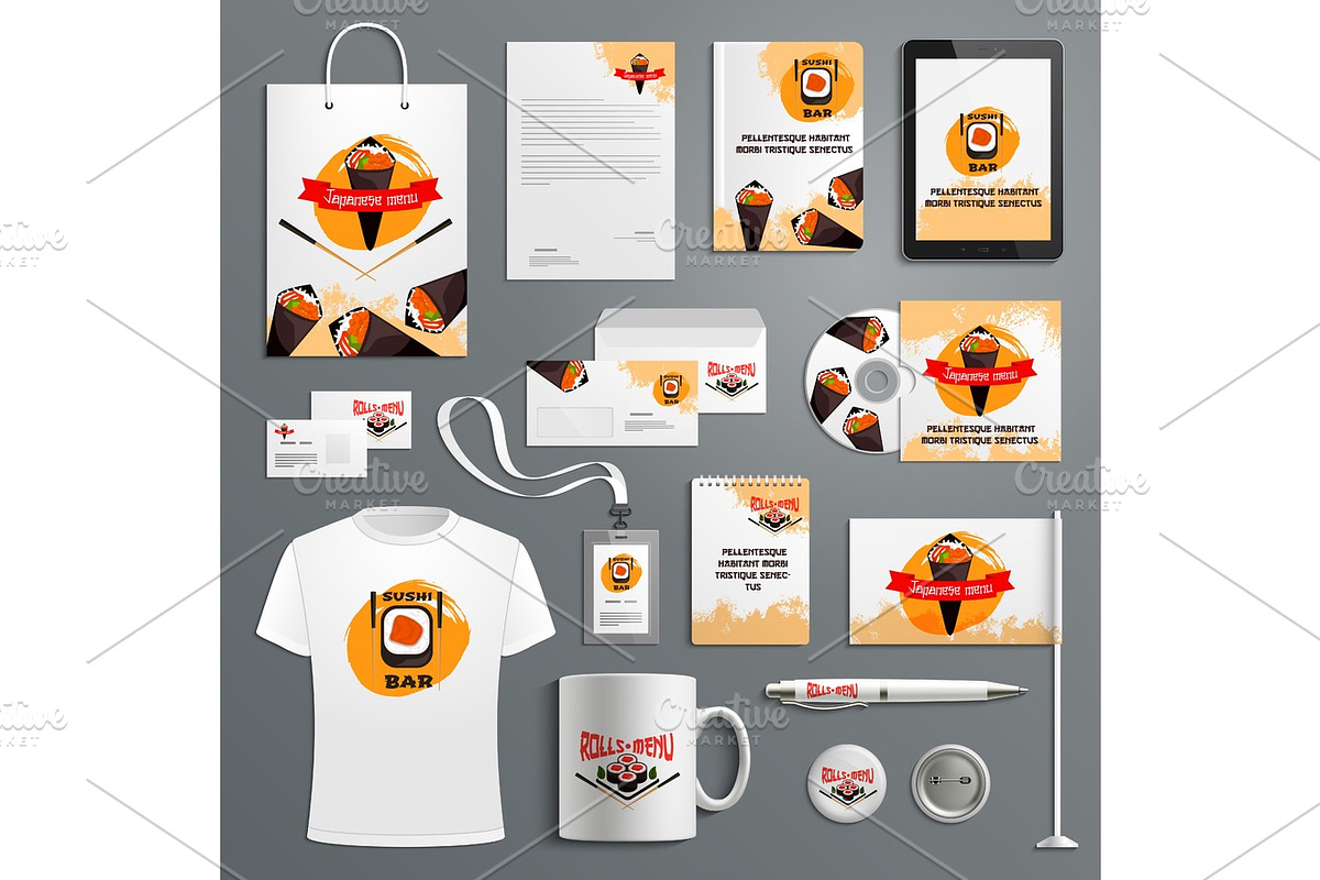 Corporate identity vector items for sushi bar in Illustrations - product preview 8